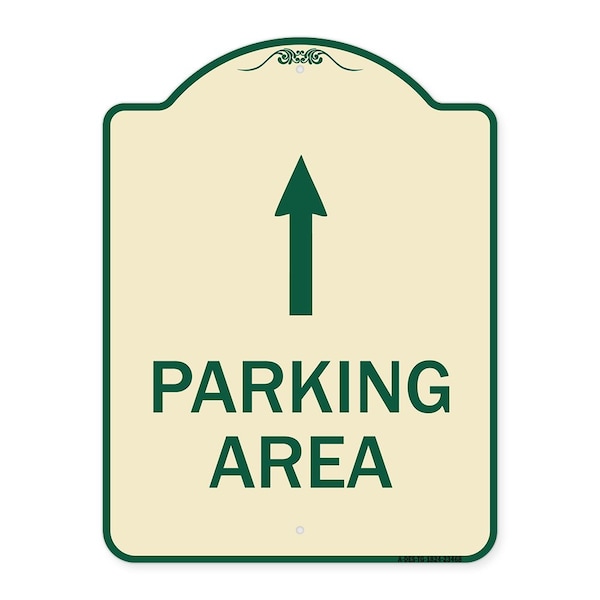 Parking Area with Ahead Arrow Heavy-Gauge Aluminum Architectural Sign, 24" x 18", TG-1824-23468